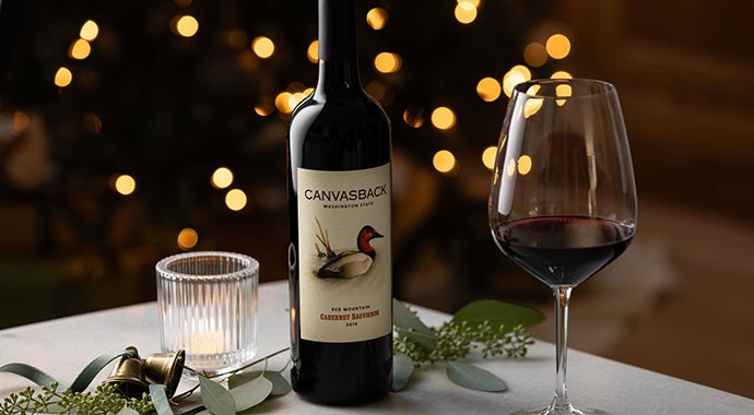 Canvasback wine on a table