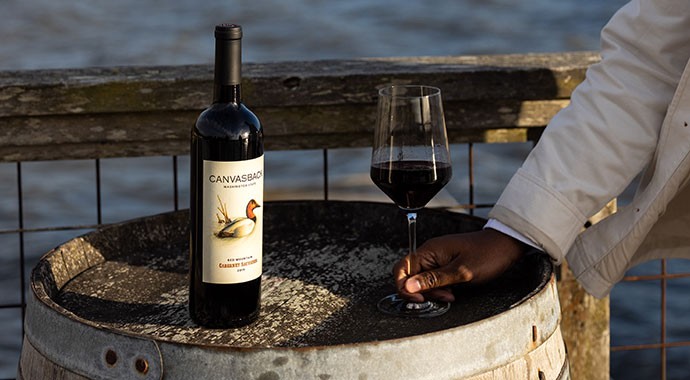Canvasback wines on a table