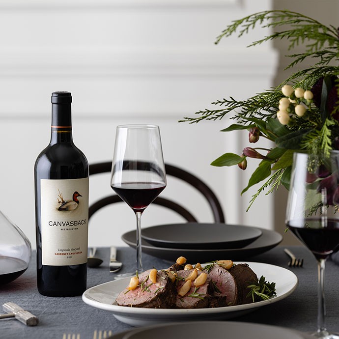 Canvasback wines on the table